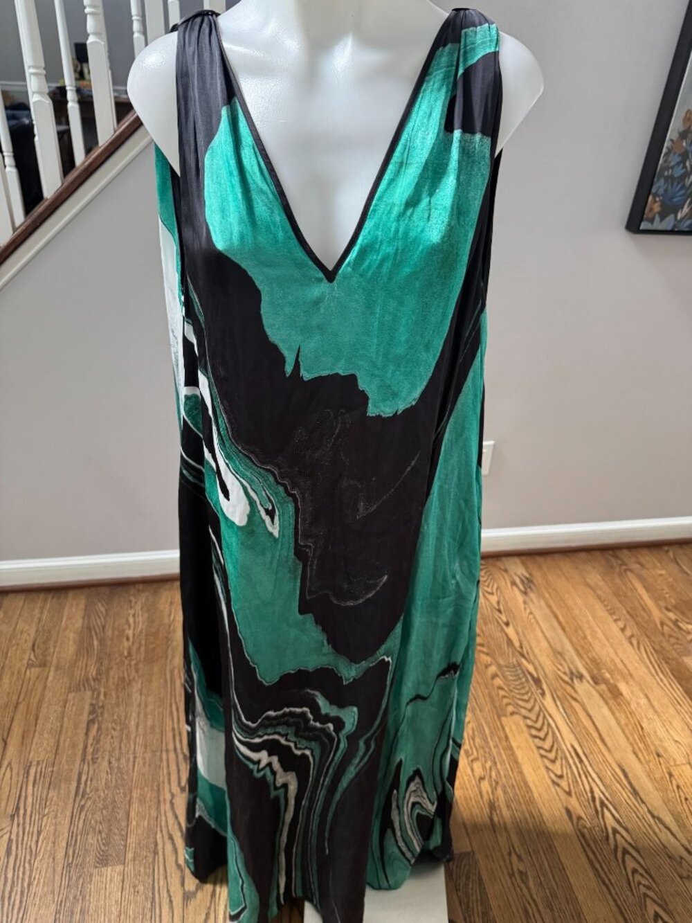 The Kooples Tie Dye Marble Print Sleeveless Maxi Dress Green Black Size 2
